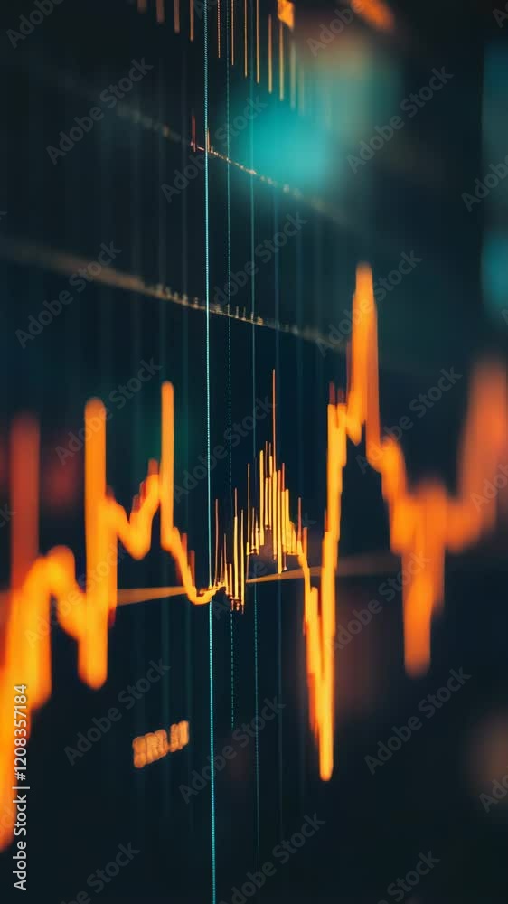 Poster Orange lines representing cryptocurrency value going down on a computer screen, showing a negative trend in the market and causing concern for investors