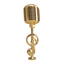 Gold Microphone with Treble Clef Design - Elegant 3D Render for Music and Audio Themes