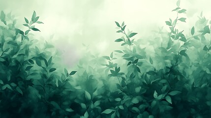 Green Leafy Branches in Soft Light Watercolor Painting