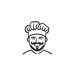 Fototapeta premium Chef with a hat, smiling, outline drawing. Possible use for food related website or menu graphic