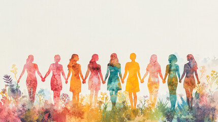 A group of women holding hands in a field