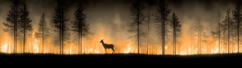 "Cinematic Shot of a Wendigo Amidst a Burning Forest in Monochrome Palette"

