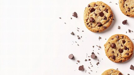 Freshly Baked Chocolate Chip Cookies Isolated on White Background