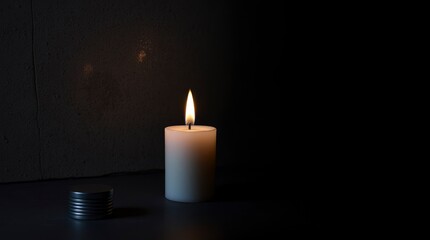 Single Lit Candle in Dark Room Peaceful Atmosphere