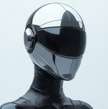 A chrome woman melting a metal head, forming an amorphic humanoid cyborg robot. This cyberpunk and darksynth wallpaper features a stock concept in modern fashion style