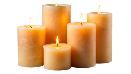 three burning candles on black background