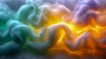 Obraz premium Cloud of abstract multicolored smoke gently swirling in the air, background