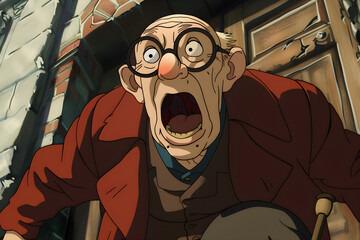 Vintage Comic Persona: An Elderly Character Facing the World with Bold Confidence despite Poor Vision