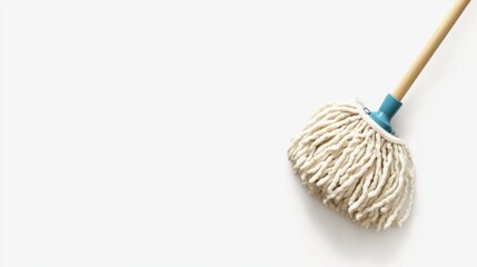 A clean and simple mop stands against a soft background. This image emphasizes cleanliness and the importance of proper maintenance in every home. Generative AI.