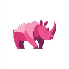 Obraz premium Pink rhinoceros standing, white background, for use in children?s learning materials