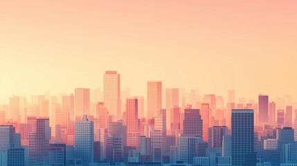 Fototapeta premium Serene sunset skyline: urban cityscape in soft pastel tones at dusk