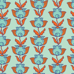 Elegant vector seamless flowers vector background pattern. With blossoms,petals,stems, leaves. Endless floral vertical repeat. Botanical backdrop with garden, wildflowers Indian Floral vintage style