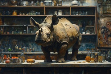 light conceptual animal on kitchen artwork