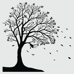 Obraz premium a tree with falling leaves silhouette vector design art and illustration