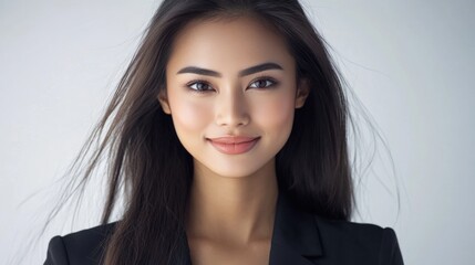 Fototapeta premium A woman with long hair wears a black jacket