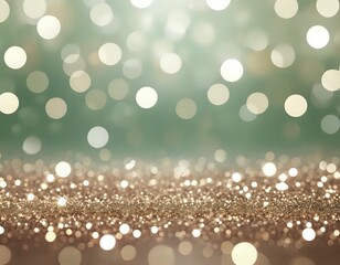 Golden Glitter and Soft Green Bokeh: A Dreamy Festive Background