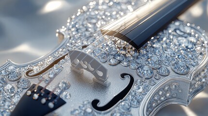 Exquisite transparent violin made of crystal, symbolizing elegance, fine craftsmanship, and the artistic fusion of music and delicate glasswork, Generative AI