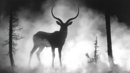 "Cinematic Shot of a Wendigo Amidst a Burning Forest in Monochrome Palette"

