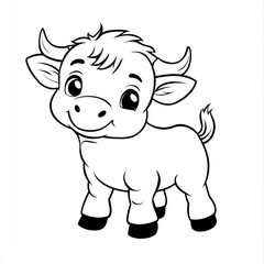 Fototapeta premium Line art of a cute calf standing with blank background for coloring book or kids illustration