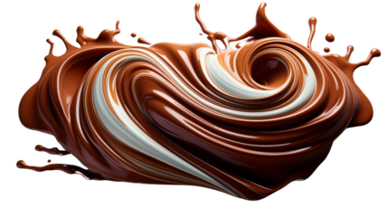Elegant chocolate swirl with glossy finish and rich, velvety texture, studio view, isolated on transparent background.