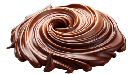 Smooth chocolate swirl with intricate layers and elegant glossy appearance, studio view, isolated on transparent background.