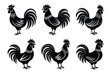 Rooster icon silhouette set isolated on white background. Rooster icon vector illustration