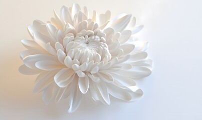 White chrysanthemum blossom, studio shot, soft light, minimalist background, floral design