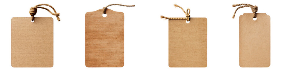 Tag with twine isolated on transparent background, PNG die-cut, Set of