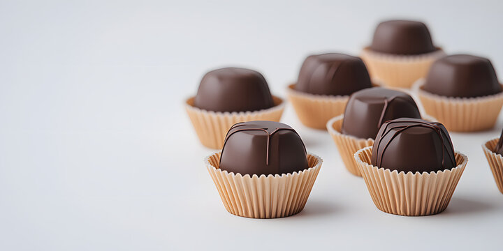 Dark chocolate bonbons in paper cups.  A delectable treat, perfect for gifting or enjoying a sweet moment.