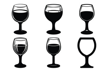 Set of wine glasses icon vector design. Wine glasses icon silhouette with white background