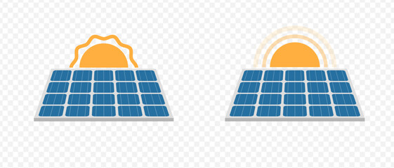 A high-quality solar panel isometric icons with sun. Solar battery panel. Green technology. Clean renewable energy. Eco energy