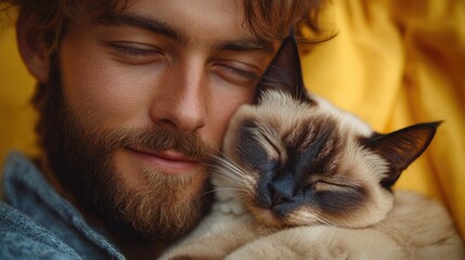 A person embracing a feline friend, ideal for use as a symbol of love and companionship