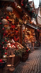 Fototapeta premium Easter market in a village square with festive vibes and flowers