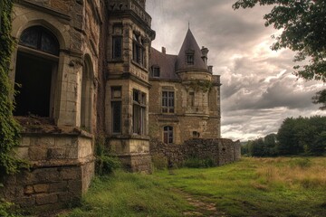 Obraz premium Luxurious Manor Estate Surrounded by Lush Greenery in Rouen, Normandy, France