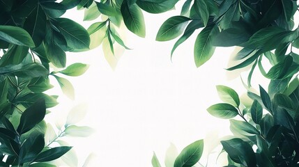 Naklejka premium Lush Green Tree Branches with Leaves on White Background Isolated