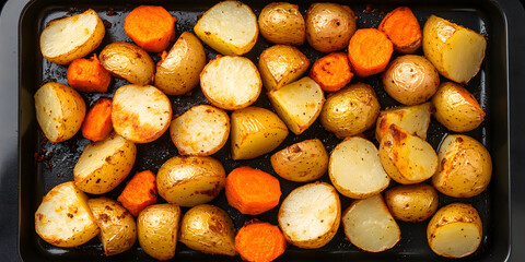 Golden roasted potatoes baking in the oven.  Perfect side dish!