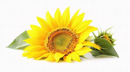 Obraz premium Vibrant Sunflower with Bright Yellow Petals and Green Leaves