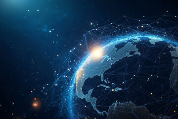 Futuristic Global Network with Digital Connections and Glowing Data Points in a Tech-Inspired Abstract Earth Design