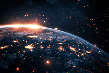 Fototapeta premium Futuristic Global Network with Digital Connections and Glowing Data Points in a Tech-Inspired Abstract Earth Design