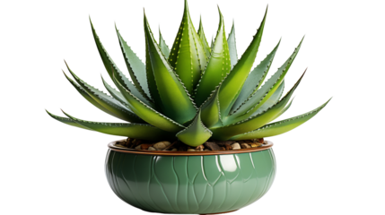 The spiked beauty of a tropical agave bush, symbolizing resilience and exotic natural landscapes, studio view, isolated on transparent background.