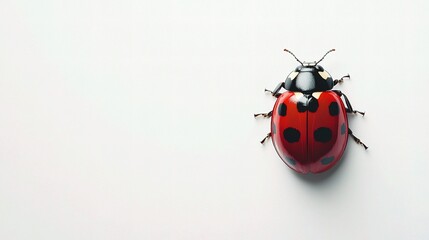 Vibrant Ladybug with Distinct Red and Black Spots on White Background