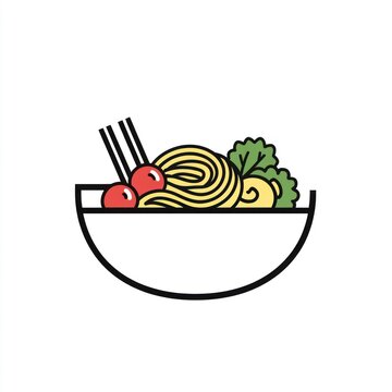 recommend clip art: Bowl of noodles with vegetables and chopsticks, isolated on white, for food illustration