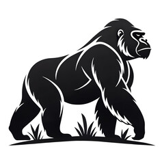 Obraz premium gorilla side view, logo, black outline vector drawing PNG