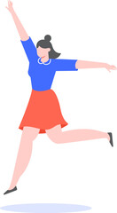 Happy businesswoman jumping with arms outstretched celebrating achieving a goal, expressing joy and excitement for reaching a target, winning or freedom
