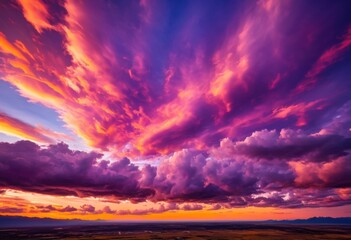 Obraz premium mesmerizing sky filled colorful vivid cloud patterns captured stunning detail during golden hour, clouds, sunset, sunrise, vibrant, bright, blue