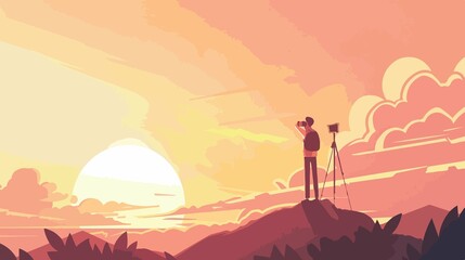 Professional Cameraman Standing with Tripod Camera