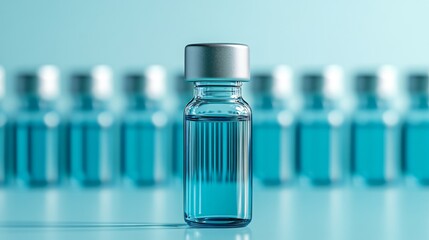 Focused medical vial with blue liquid