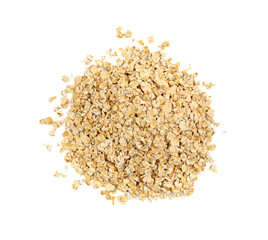 Dry raw oat flakes isolated, rolled flat grains, instant porridge, thin cereals, flattened grains group