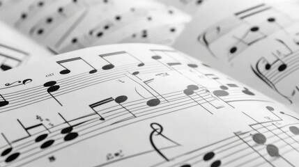 Obraz premium An artistic close-up view of sheet music with rich musical notes, highlighting harmony and creativity, invoking the passion for music and musical expression.