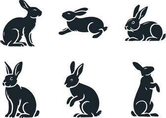 a selection of rabbit silhouettes for artwork compositions